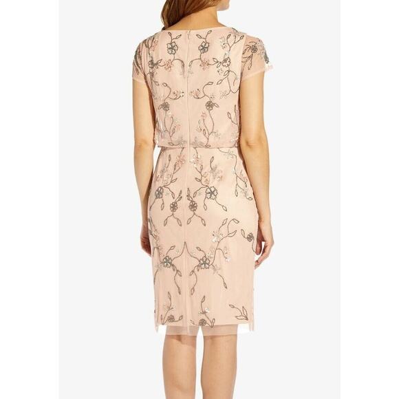 NWT Adrianna Papell Floral Hand Beaded Blouson Sort Sheath Dress Size 4 - Picture 4 of 4